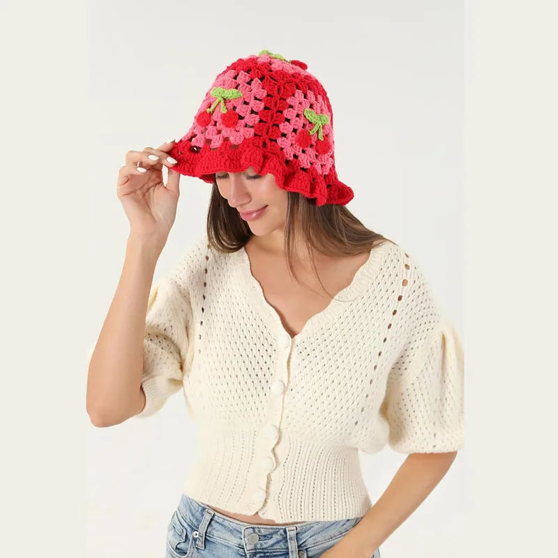 Sombrero Cubo Tejido a Mano Flower Crochet Dexing 🌸 ¡Dale onda a tu outfit!