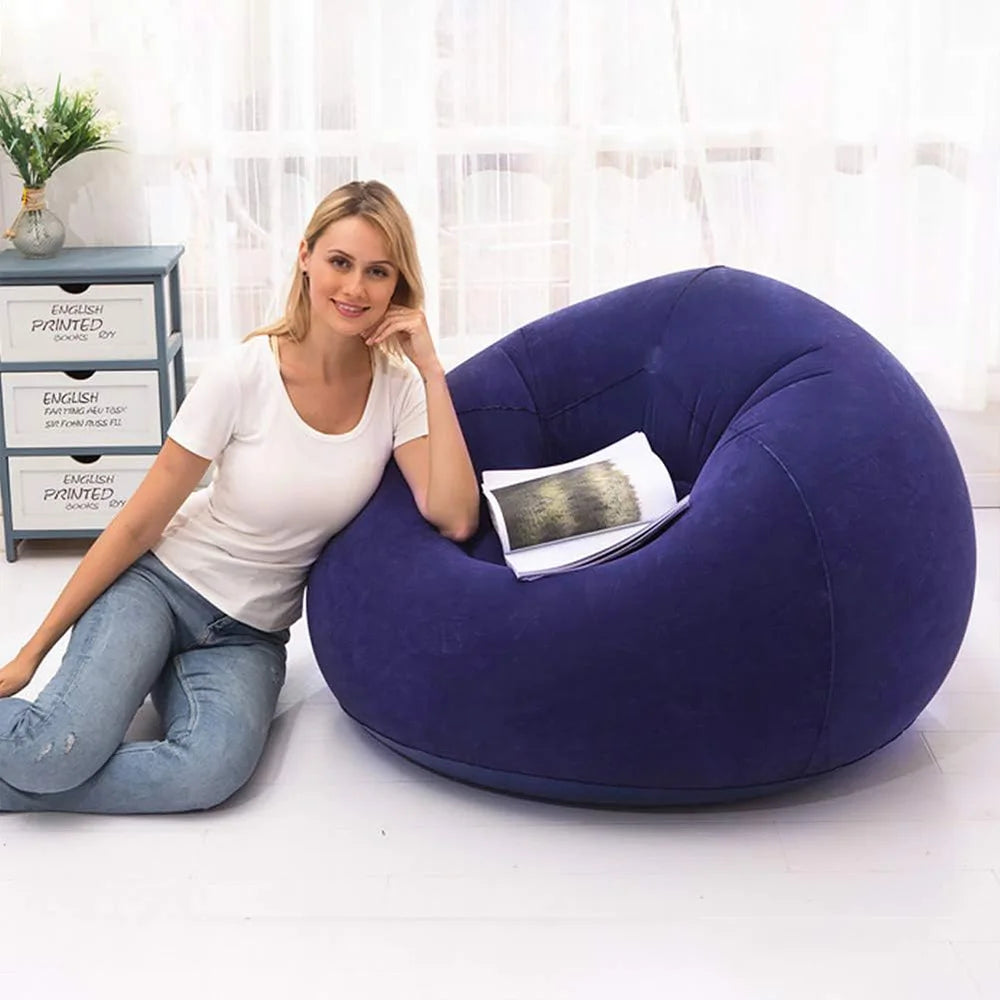 Sofá Inflable Esférico Azul, Superficie Aterciopelada 🛋️