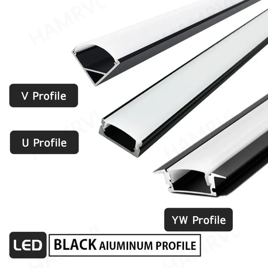 Perfil LED Negro de Aluminio con Cubierta Lechosa - ¡Iluminación Moderna y Sofisticada desde España!