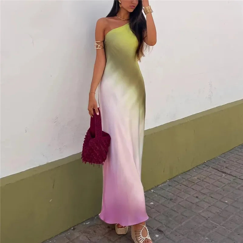 Vestido TRAF Tie Dye Long: Elegante y Sexy Midi Asimétrico 🌟