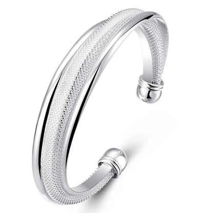 Pulsera Lisa Reticulada Grande de Plata de Ley 925 - Elegancia Duradera