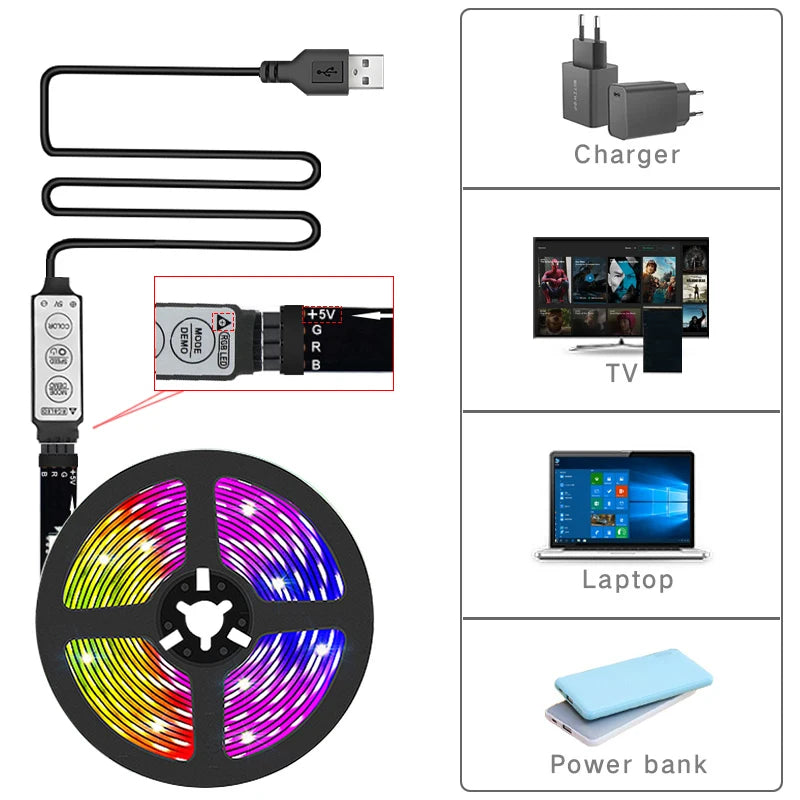 Luces LED RGB para TV con Control de 3 Teclas 🌈