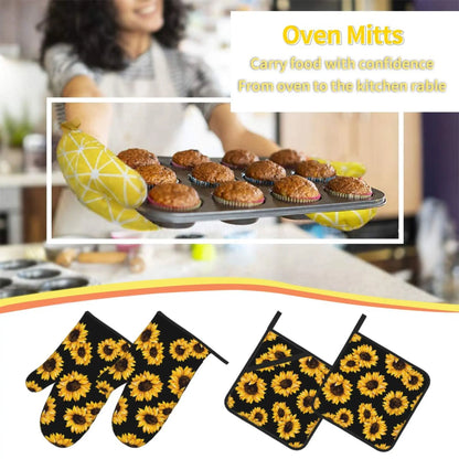 Set de 4 Guantes de Cocina y Agarraderas Sunflower Resistencia al Calor 🌻