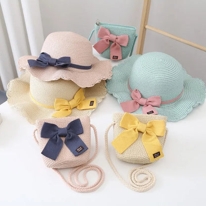 Set Verano Niñas: Sombrero de Paja + Bolso Hombro 🌞 ¡Protección y Estilo! 🎀🛍️