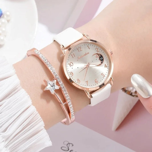 Reloj de Mujer Blanco de Cuero de MOONBIFFY