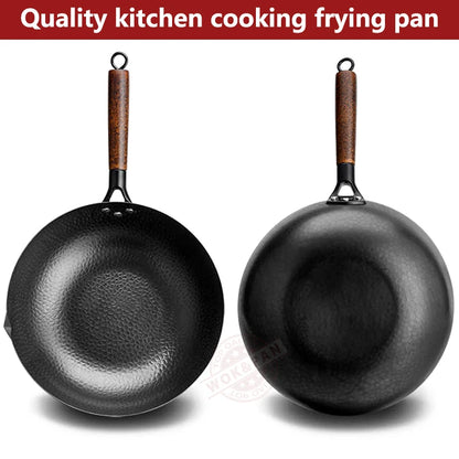 Sartén Wok de Acero al Carbono 32cm con Tapa de Madera - ¡Cocina auténtica en casa! 🍳