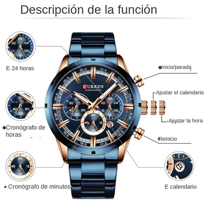 Reloj Curren Deportivo de Lujo con Cronógrafo - Resistente al Agua