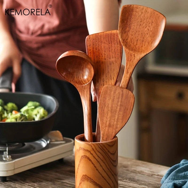 Set de Utensilios de Cocina de Madera KEMORELA 4PCS