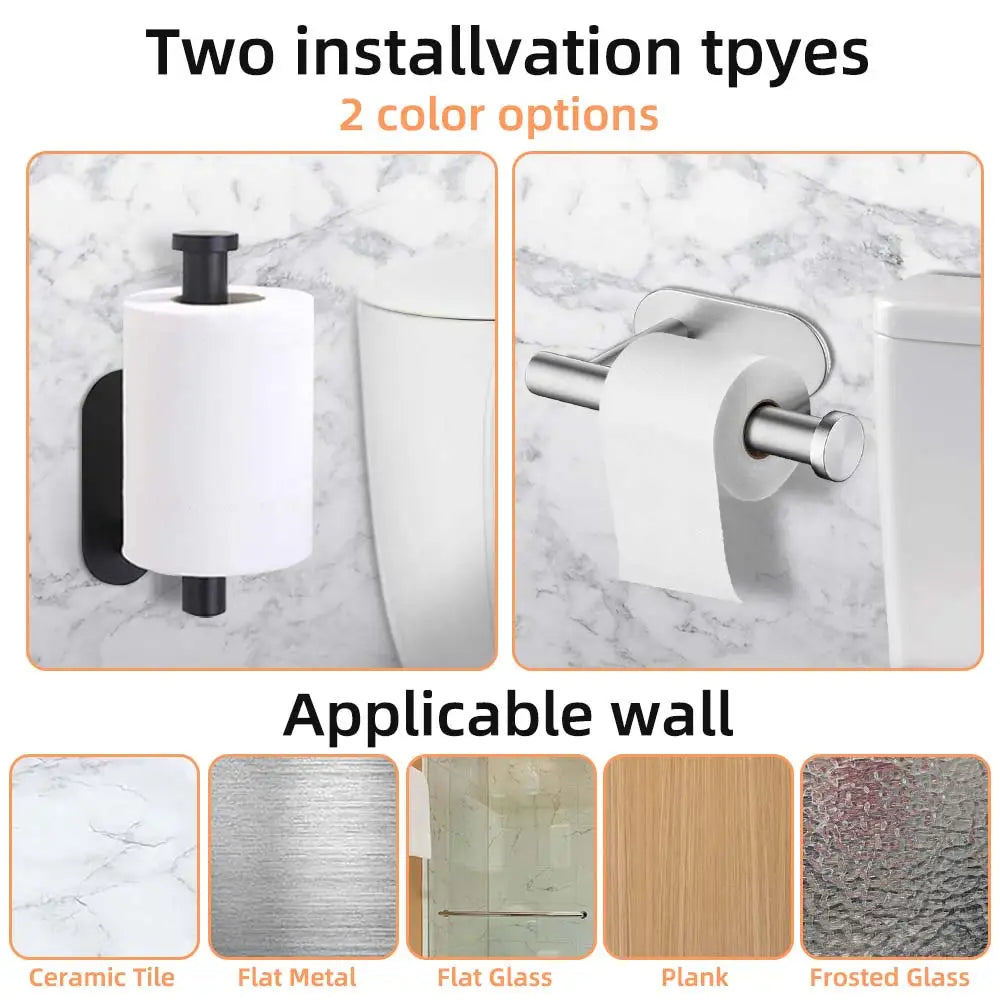 Self Adhesive Toilet Paper Towel Holder Stainless Steel Wall Mount No Punching Tissue Towel Roll Dispenser for Bathroom Kitchen