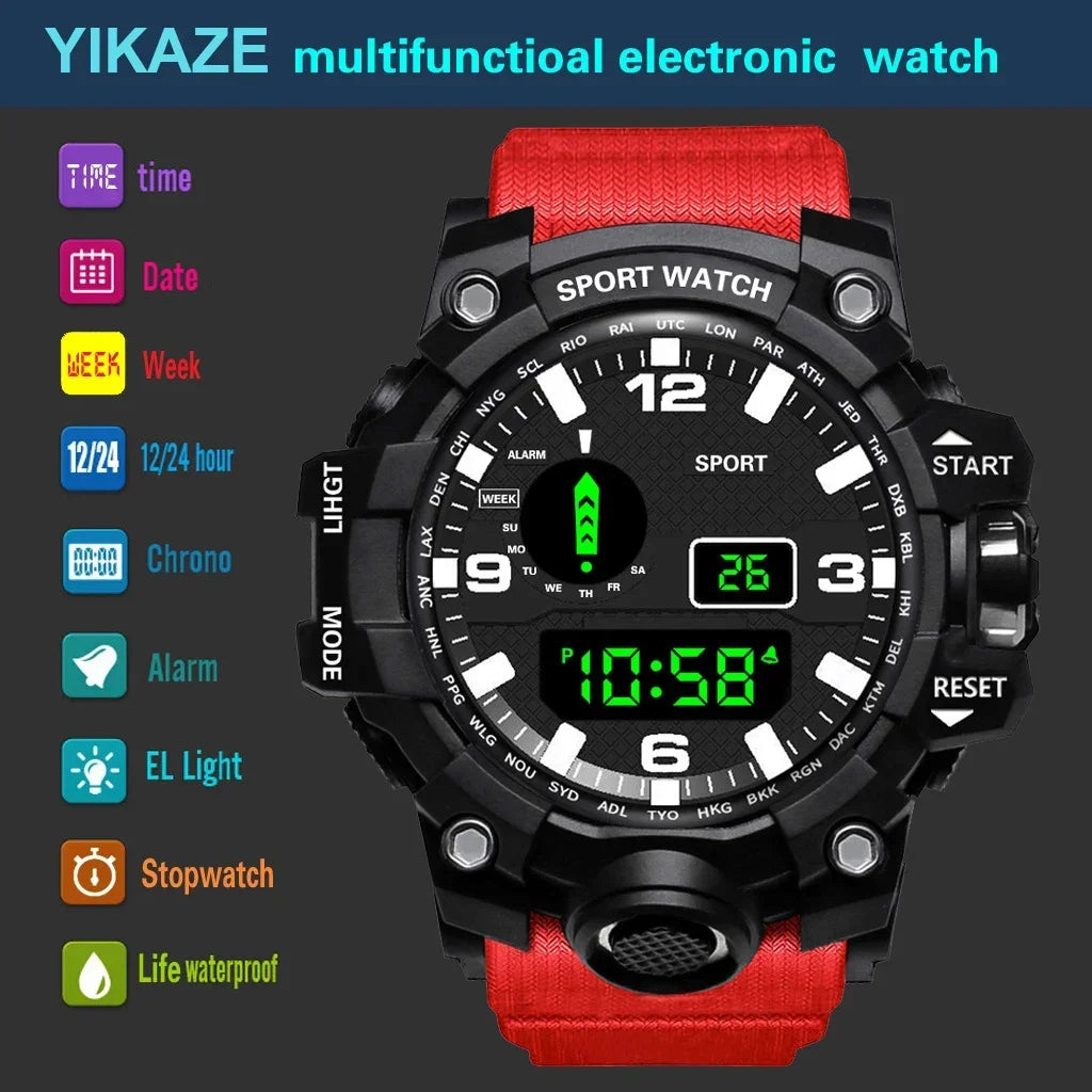 Reloj Deportivo Digital LED YIKAZE para Hombres con Multifunciones - Resistente al Agua y Envío Rápido desde España 🌟