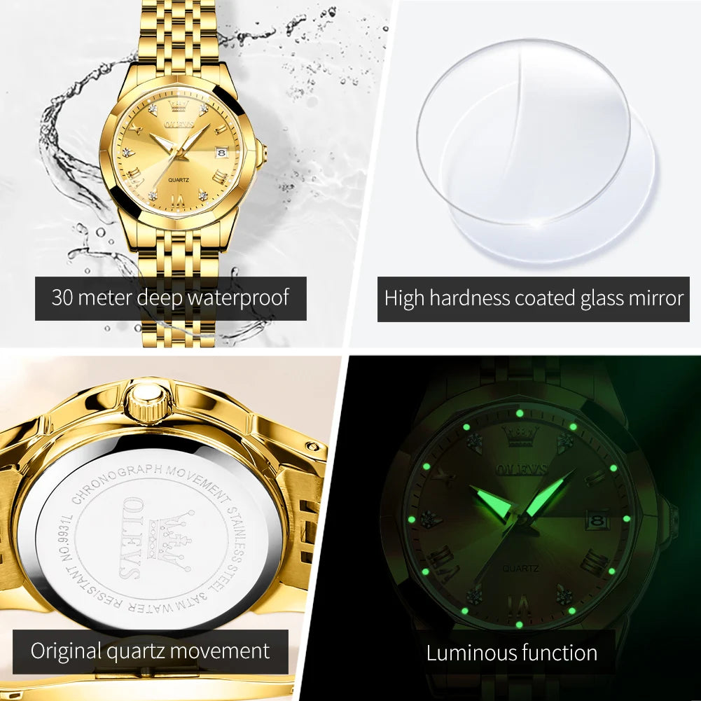 Reloj de Mujer Elegante OLEVS Rhombus - Acero Inoxidable - Resistente al Agua - Luminoso - Funcional