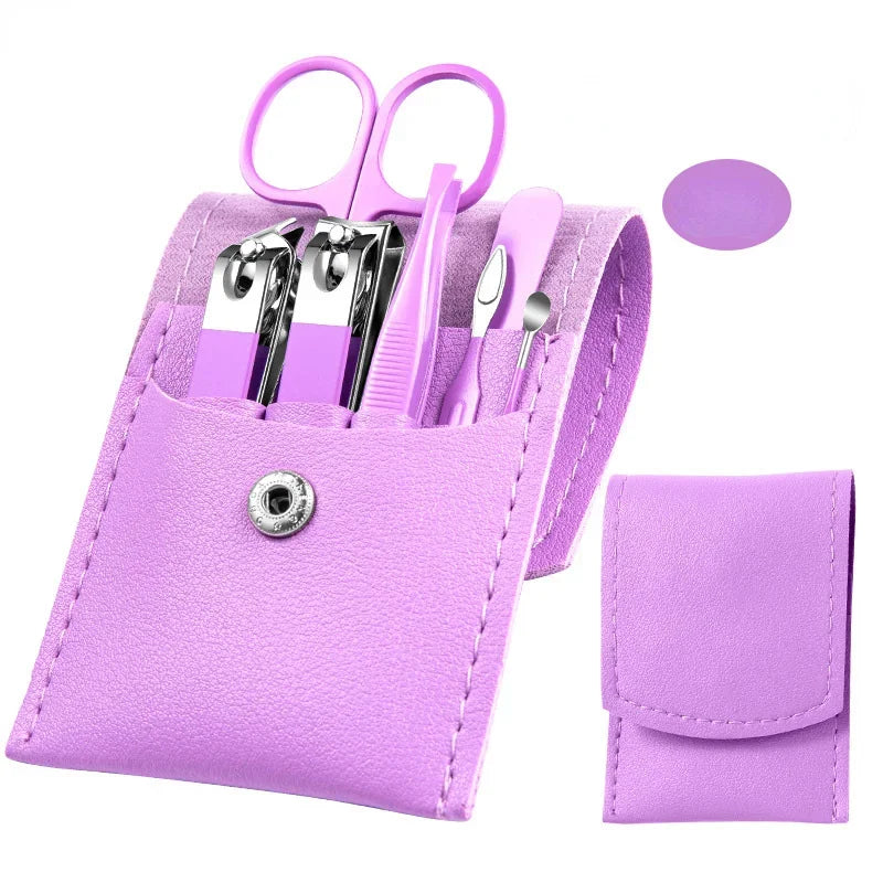 Set de Manicura de 7 Piezas en Acero Inoxidable con Estuche de Cuero PU