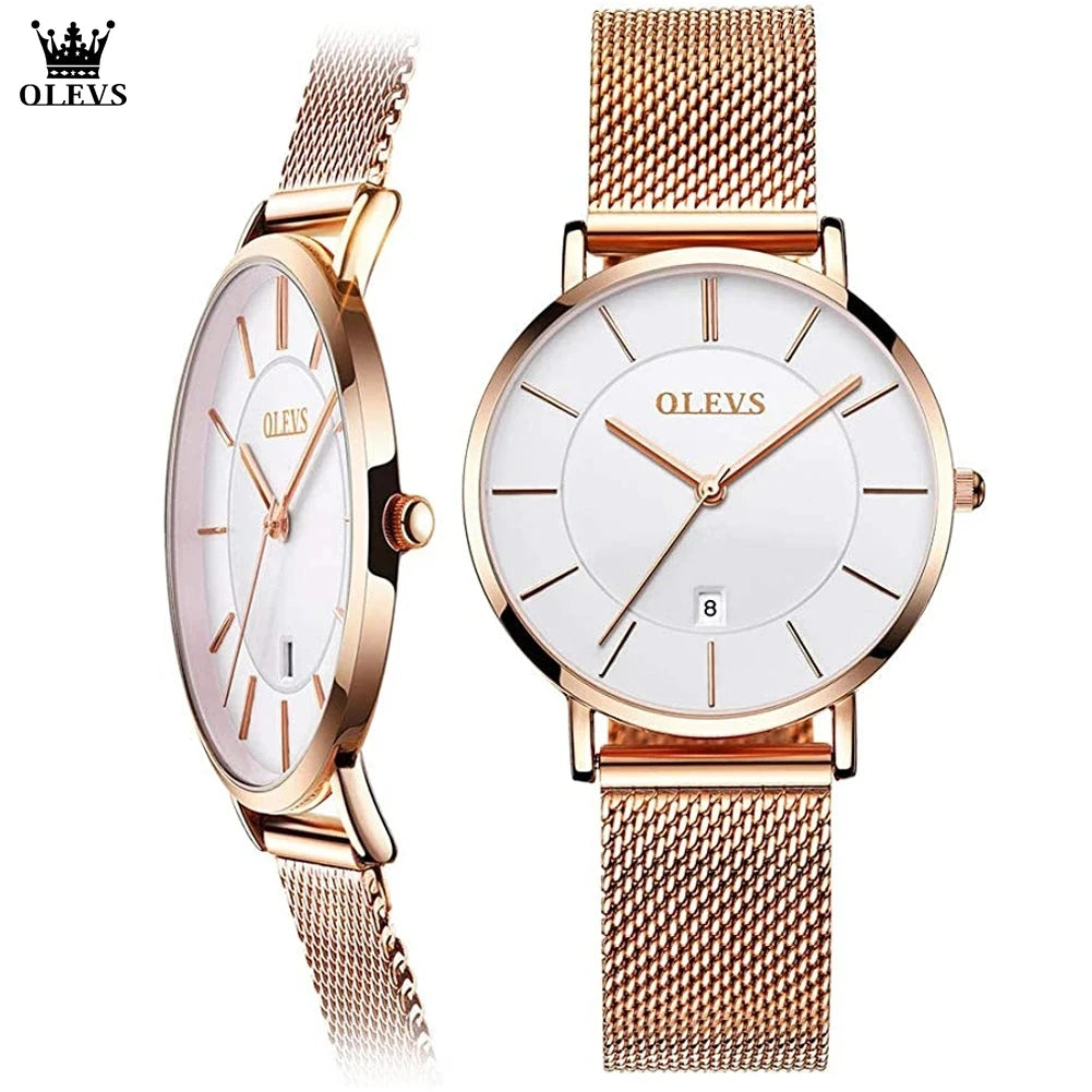 Reloj de Mujer OLEVS 6.5mm Rosa Dorado Acero Inoxidable Resistente Agua Cuarzo Caja Regalo