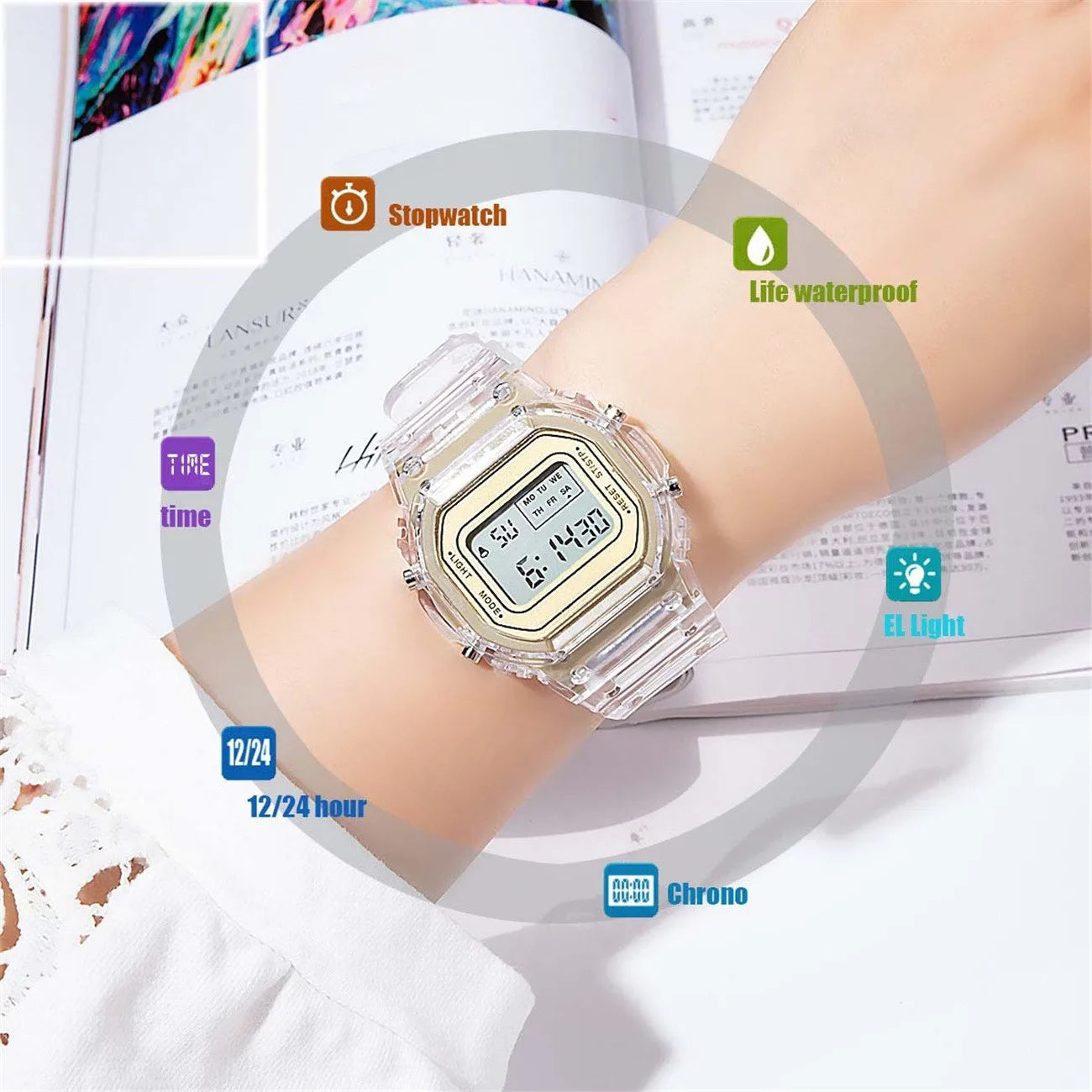 Reloj Digital Transparente MUQGEW - Estilo Vanguardista y Resistente al Agua