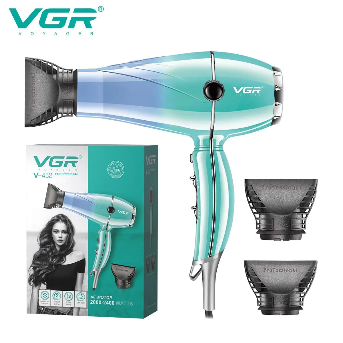 Secador de Pelo Profesional VGR 2400W 🌟 ¡Potente, Seguro y Portable!