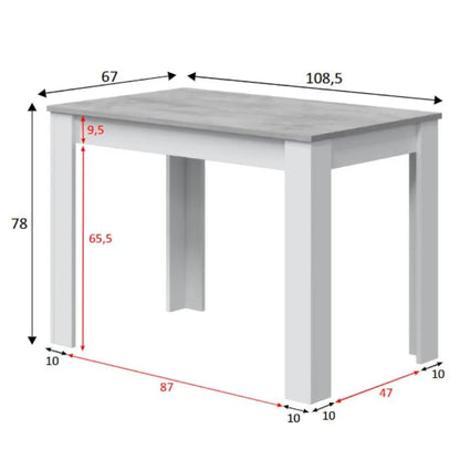 Mesa de Cocina Moderna Cloe 78x109x67 cm en Blanco Artik y Cemento