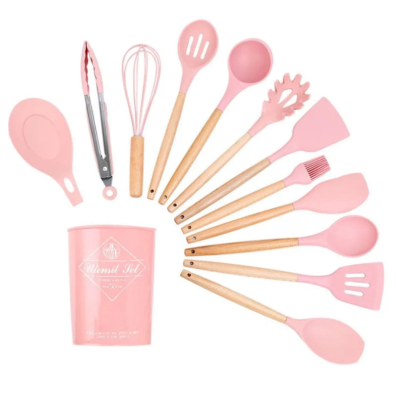 Set de Utensilios de Cocina de Silicona, 12 piezas, Antiadherente y Resistente al Calor