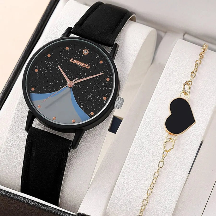 Set de Reloj de Cuarzo y Pulsera de Corazón LIANDU