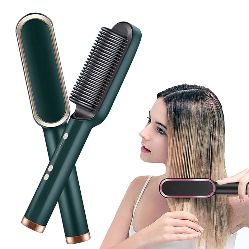 ¡Plancha de Pelo y Cepillo de Aire Caliente 2 en 1: Cabello Liso y Brillante en un Paso!