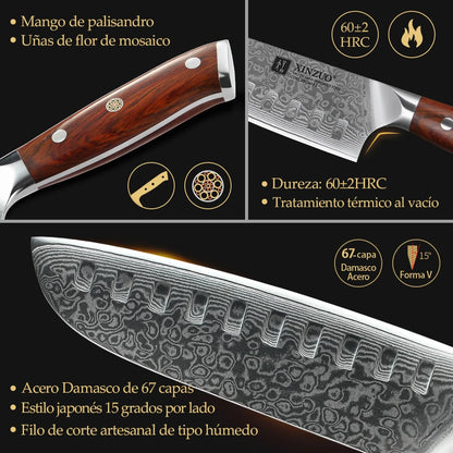 Set de Cuchillos de Chef XINZUO Forjado Japonés en Acero de Damasco 🔪