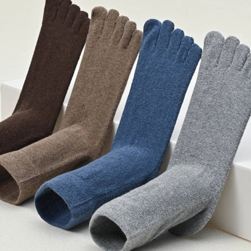 5 Pairs Wool Toe Short Socks Winter Man Solid Soft Elastic Endurable Business Sweat-Absorbing Thick Thermal Warm 5 Finger Socks