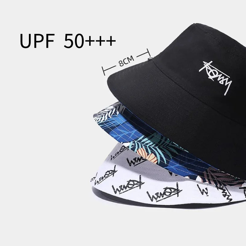 Summer Big Head Letter Bucket Hat for Men Women Korean XL Fisherman Hat Reversible Hawaii Large Cap Sun Hat Plus Size Panama