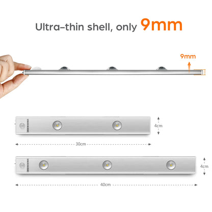 Lámpara LED con Sensor de Movimiento PIR - Luz de Barra Recargable para Armario - 30cm / 40cm