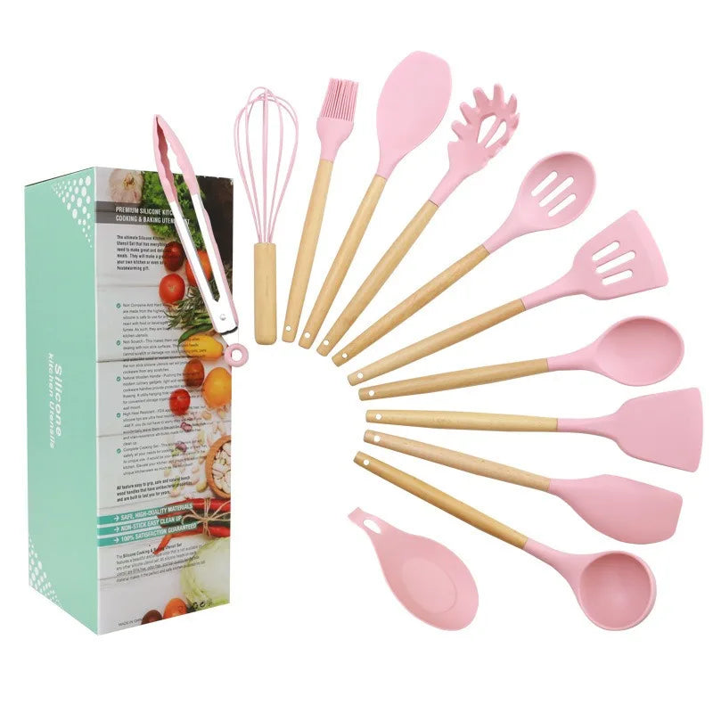 Set de Utensilios de Cocina de Silicona, 12 piezas, Antiadherente y Resistente al Calor