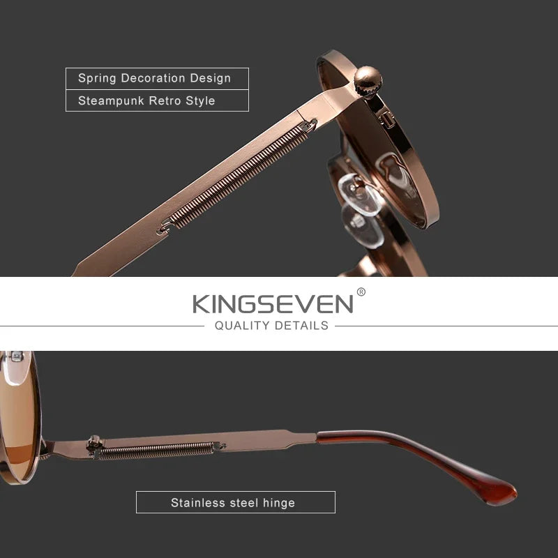 KINGSEVEN 2024 Polarized Men Sunglasses UV400 Gothic Steampunk Style Male Round Eyewear Alloy Frame Fashion Sun Glasses