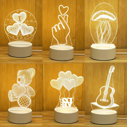 Lámpara de Mesa 3D Acrylic Led de Amor Romántico - Iluminación Mágica para Hogar y Fiestas