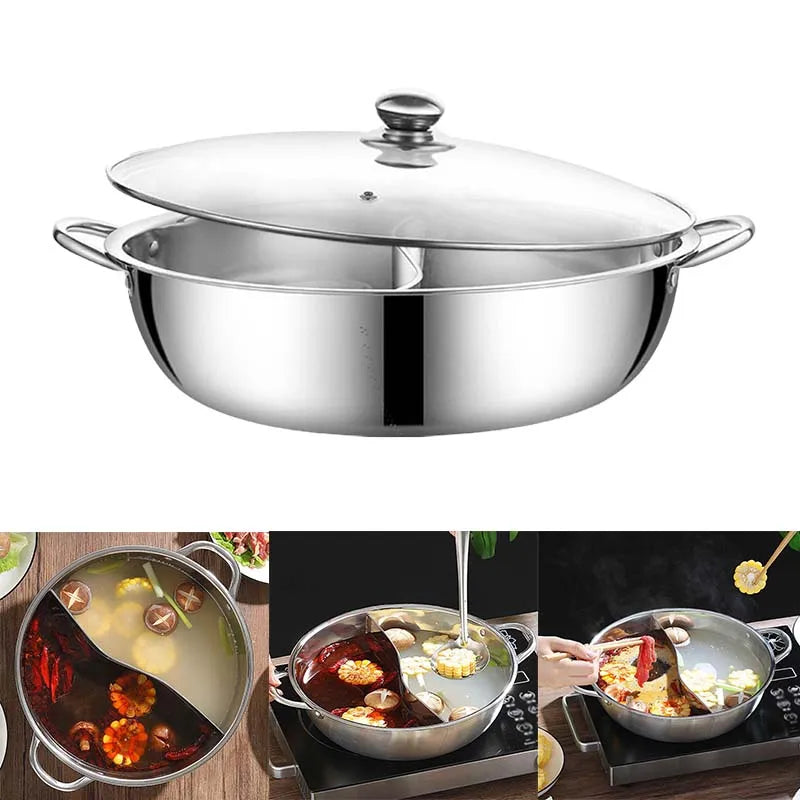 Hot Pot Dividido de 32cm en Acero Inoxidable ¡Cocina con Estilo y Versatilidad!