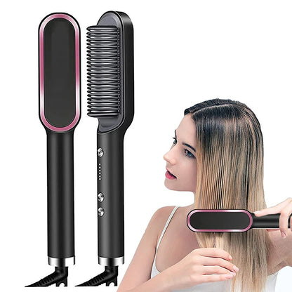 ¡Plancha de Pelo y Cepillo de Aire Caliente 2 en 1: Cabello Liso y Brillante en un Paso!