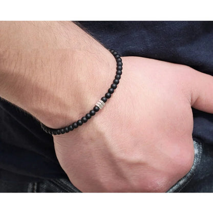 Pulsera de piedras negras ajustable para hombres: ¡Estilo sofisticado y elegante! 🖤